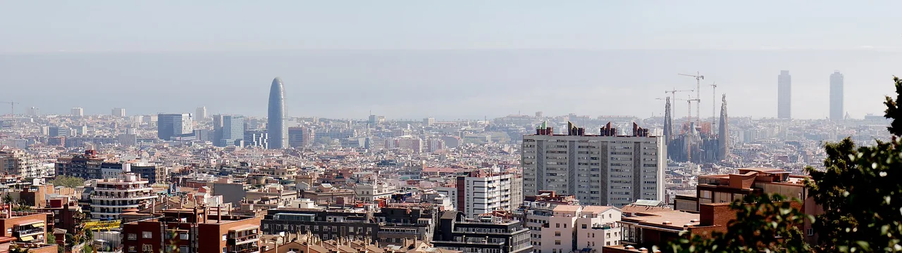 Panoramic photograph of Barcelona’s skyline, rooftops and hills in 2011